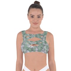 Green And White Textured Botanical Motif Manipulated Photo Bandaged Up Bikini Top