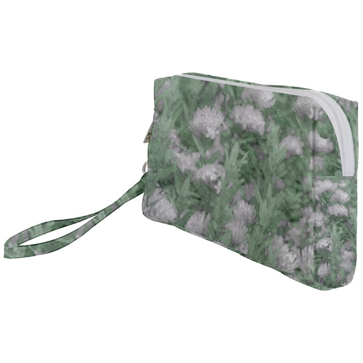 Green And White Textured Botanical Motif Manipulated Photo Wristlet Pouch Bag (Small)