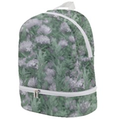 Green And White Textured Botanical Motif Manipulated Photo Zip Bottom Backpack