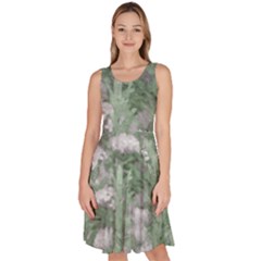 Green And White Textured Botanical Motif Manipulated Photo Knee Length Skater Dress With Pockets by dflcprintsclothing