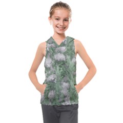 Green And White Textured Botanical Motif Manipulated Photo Kids  Sleeveless Hoodie