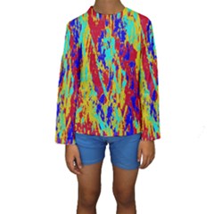 Multicolored Vibran Abstract Textre Print Kids  Long Sleeve Swimwear by dflcprintsclothing