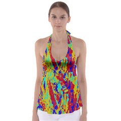 Multicolored Vibran Abstract Textre Print Babydoll Tankini Top by dflcprintsclothing