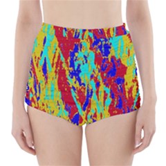 Multicolored Vibran Abstract Textre Print High-waisted Bikini Bottoms by dflcprintsclothing