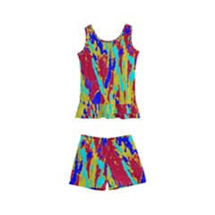 Multicolored Vibran Abstract Textre Print Kids  Boyleg Swimsuit by dflcprintsclothing