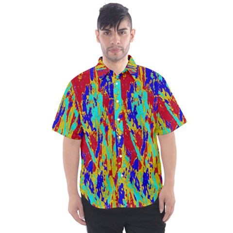 Multicolored Vibran Abstract Textre Print Men s Short Sleeve Shirt by dflcprintsclothing