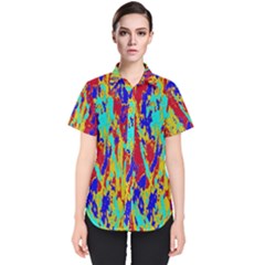 Multicolored Vibran Abstract Textre Print Women s Short Sleeve Shirt