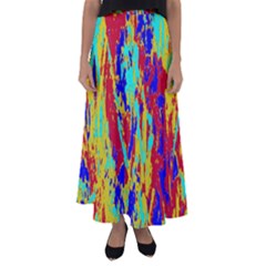 Multicolored Vibran Abstract Textre Print Flared Maxi Skirt