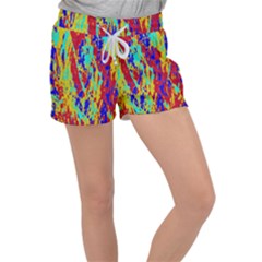 Multicolored Vibran Abstract Textre Print Women s Velour Lounge Shorts