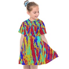 Multicolored Vibran Abstract Textre Print Kids  Sailor Dress