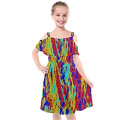 Multicolored Vibran Abstract Textre Print Kids  Cut Out Shoulders Chiffon Dress