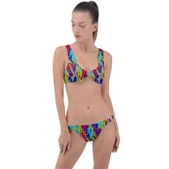 Multicolored Vibran Abstract Textre Print Ring Detail Crop Bikini Set