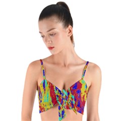 Multicolored Vibran Abstract Textre Print Woven Tie Front Bralet by dflcprintsclothing