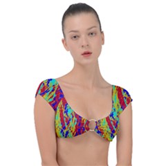 Multicolored Vibran Abstract Textre Print Cap Sleeve Ring Bikini Top by dflcprintsclothing