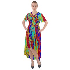 Multicolored Vibran Abstract Textre Print Front Wrap High Low Dress by dflcprintsclothing