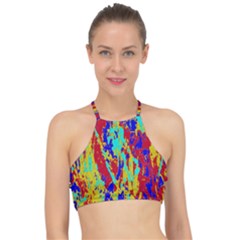 Multicolored Vibran Abstract Textre Print Racer Front Bikini Top by dflcprintsclothing