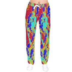 Multicolored Vibran Abstract Textre Print Women Velvet Drawstring Pants