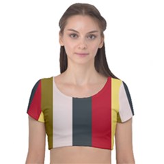 Stripey 18 Velvet Short Sleeve Crop Top  by anthromahe