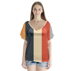 Stripey 22 V-neck Flutter Sleeve Top by anthromahe