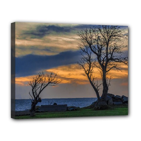 Sunset Scene At Waterfront Boardwalk, Montevideo Uruguay Canvas 14  X 11  (stretched) by dflcprints