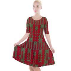 Bloom In Yule Season Colors Quarter Sleeve A-line Dress by pepitasart