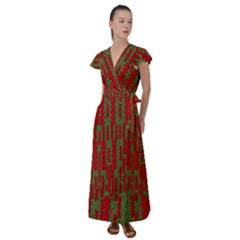 Bloom In Yule Season Colors Flutter Sleeve Maxi Dress by pepitasart