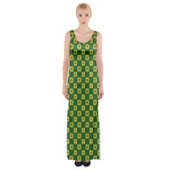 Df Green Domino Thigh Split Maxi Dress by deformigo