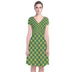 Df Green Domino Short Sleeve Front Wrap Dress by deformigo