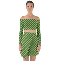 Df Green Domino Off Shoulder Top With Skirt Set by deformigo