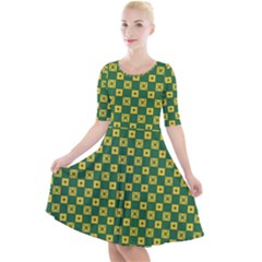 Df Green Domino Quarter Sleeve A-line Dress by deformigo