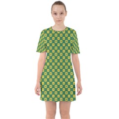 Df Green Domino Sixties Short Sleeve Mini Dress by deformigo