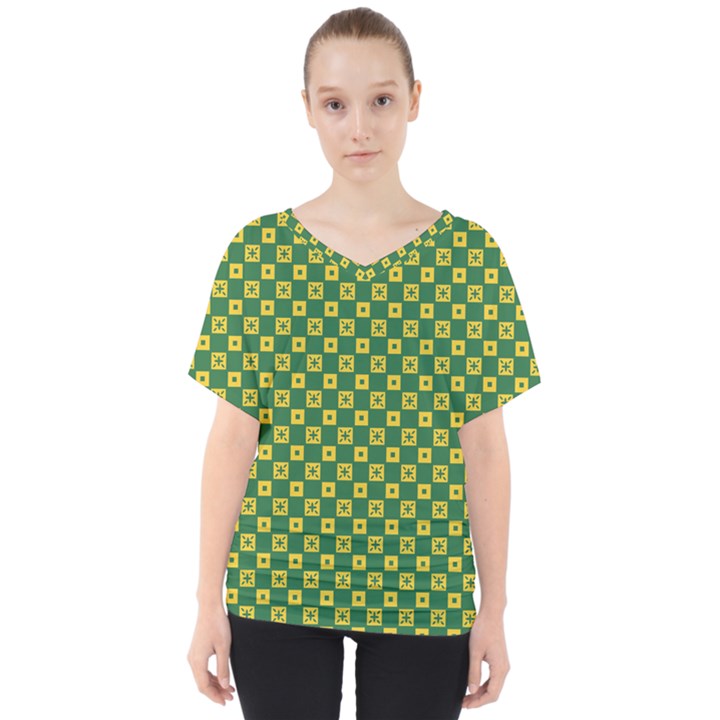 DF Green Domino V-Neck Dolman Drape Top