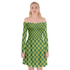 Df Green Domino Off Shoulder Skater Dress by deformigo