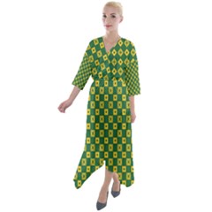 Df Green Domino Quarter Sleeve Wrap Front Maxi Dress