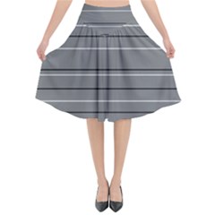 Black Grey White Stripes Flared Midi Skirt