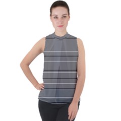 Black Grey White Stripes Mock Neck Chiffon Sleeveless Top by anthromahe