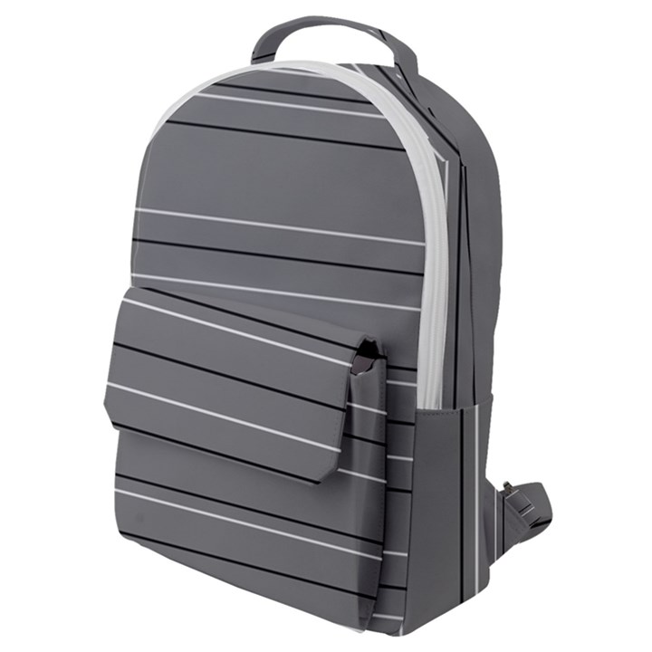 Black Grey White Stripes Flap Pocket Backpack (Small)