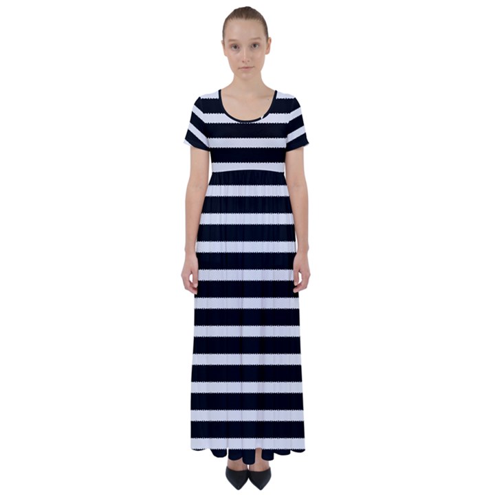 Black & White Stripes High Waist Short Sleeve Maxi Dress