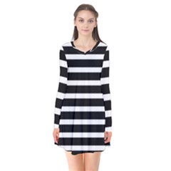 Black & White Stripes Long Sleeve V-neck Flare Dress by anthromahe