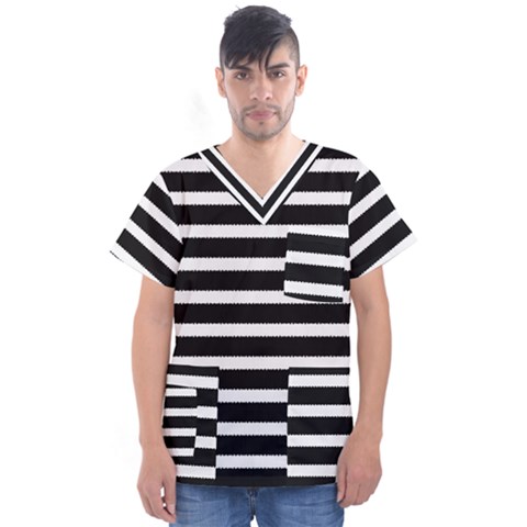 Black & White Stripes Men s V-neck Scrub Top by anthromahe