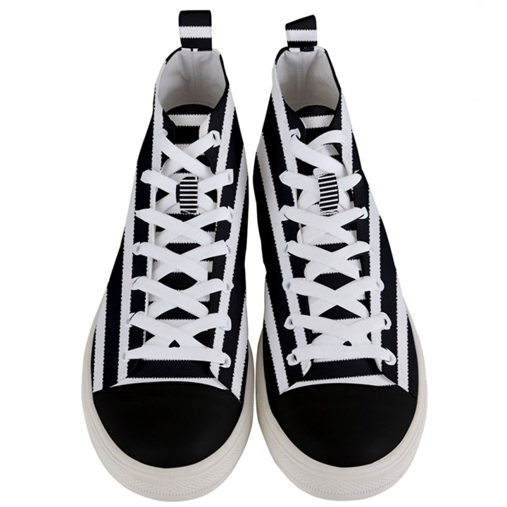 Black & White Stripes Men s Mid-Top Canvas Sneakers