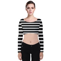 Black & White Stripes Velvet Long Sleeve Crop Top