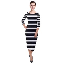 Black & White Stripes Quarter Sleeve Midi Velour Bodycon Dress by anthromahe