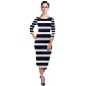 Black & White Stripes Quarter Sleeve Midi Velour Bodycon Dress View1