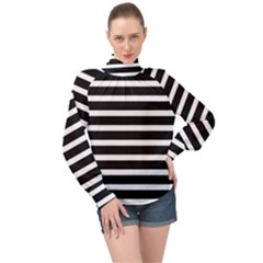 Black & White Stripes High Neck Long Sleeve Chiffon Top by anthromahe