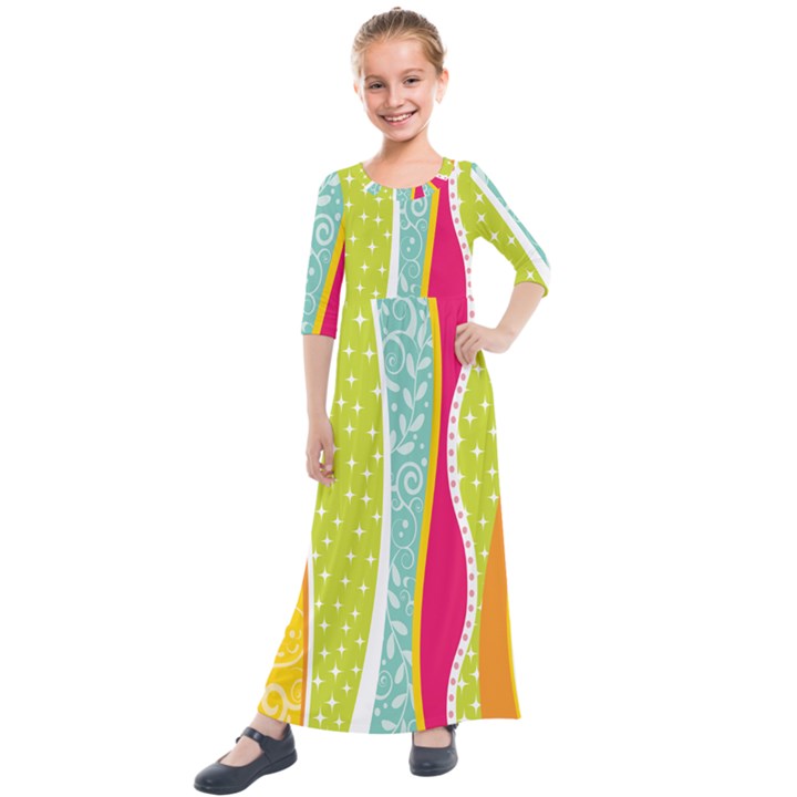 abstract lines Kids  Quarter Sleeve Maxi Dress