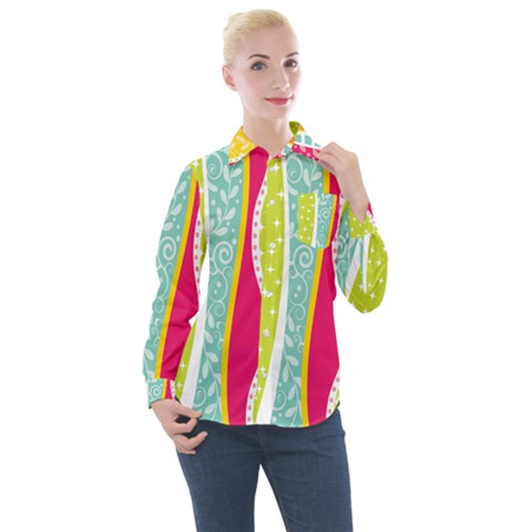 Abstract Lines Women s Long Sleeve Pocket Shirt by designsbymallika