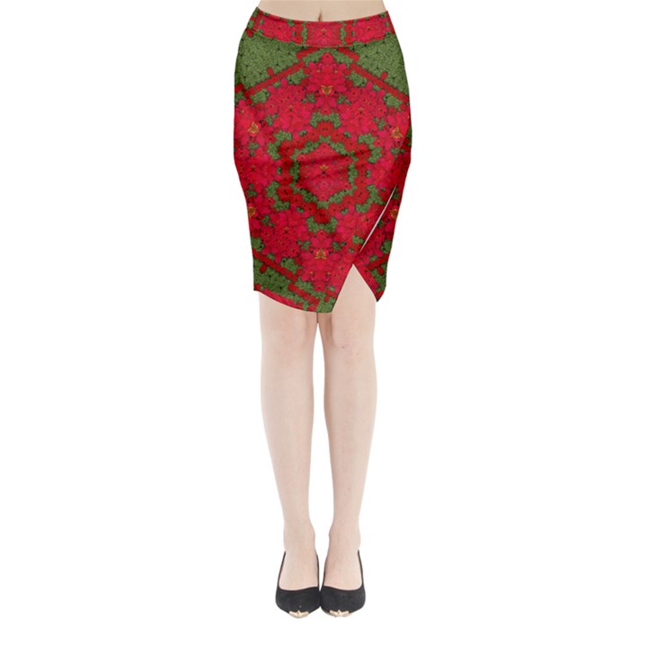 Bloom In Yule  Mandala Season Colors Midi Wrap Pencil Skirt