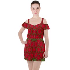 Bloom In Yule  Mandala Season Colors Ruffle Cut Out Chiffon Playsuit by pepitasart