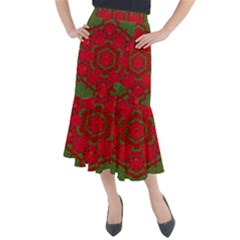 Bloom In Yule  Mandala Season Colors Midi Mermaid Skirt